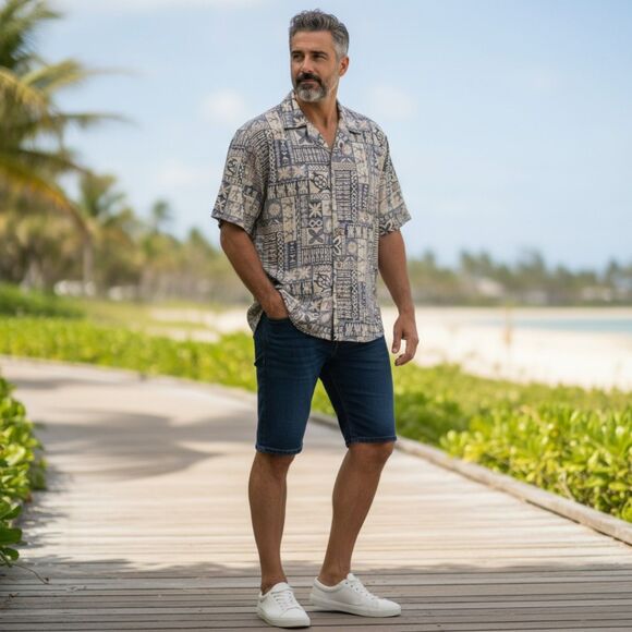 Jade Fashions Hawaii Collared Tribal Tiki Turtle Hawaiian Shirt XXL - Picture 1 of 7